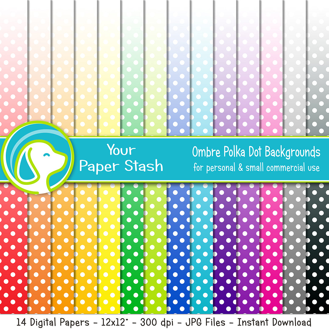 ombre polka dot digital scrapbook paper patterns in rainbow  colors