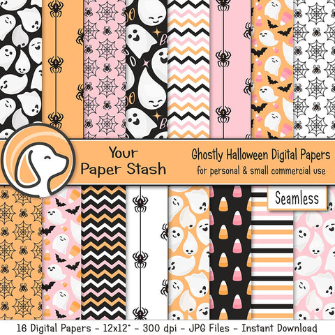 Halloween digital scrapbook papers in light pink and orange