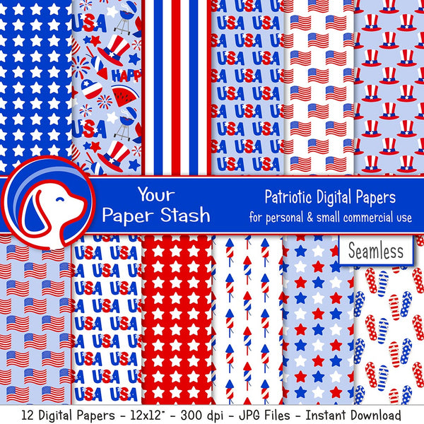 red white blue stars and stripes digital scrapbook paper,4th of july digital backgrounds