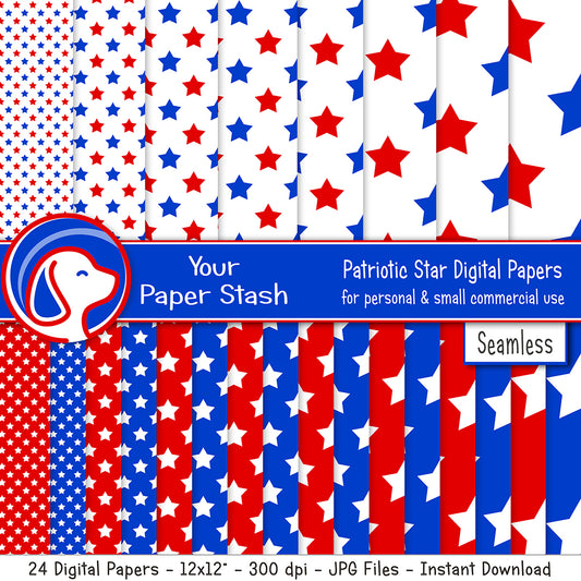 red white blue star digital scrapbook paper,4th of july scrapbooking pages,red white blue stars