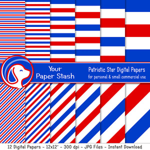 red white blue striped digital paper, 4th of july patriotic patterns