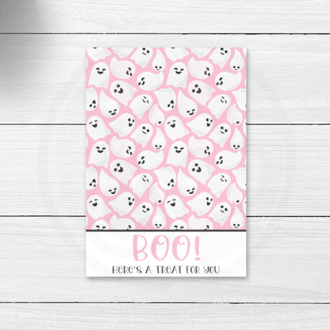 pink halloween boo mini cookie card, ghost cookie cards