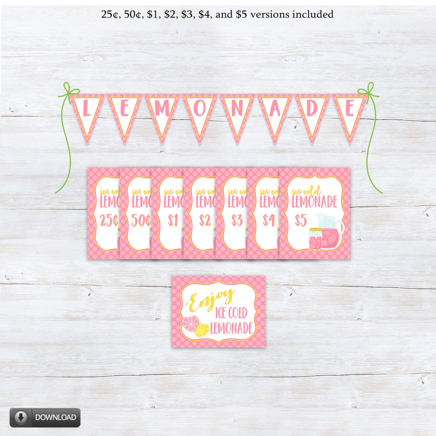 Printable Pink Lemonade Stand Sign and Banner