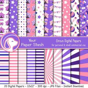 pink and purple digital scrapbook paper, circus carnival theme digital scrapbook paper backgrounds, school carnival ideas