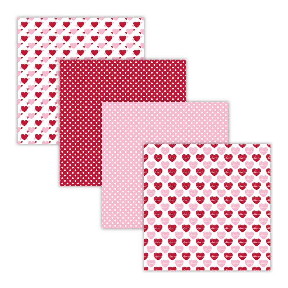 Printable Red Digital Papers With Polka Dots Hearts & Stripes