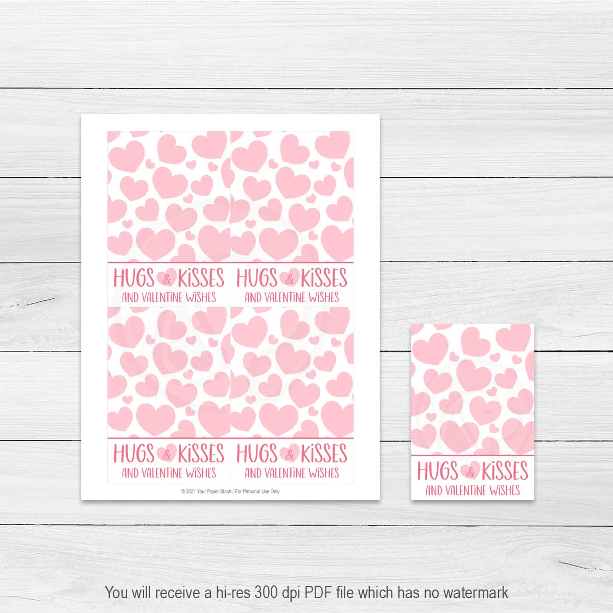 valentine's hugs and kisses printable cards