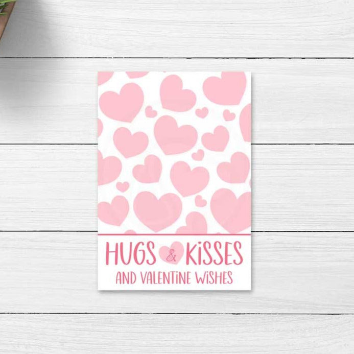 valentines day hugs and kisses valentine wishes printable cookie card kids valentine's day cards instant download treat bag topper large gift tags