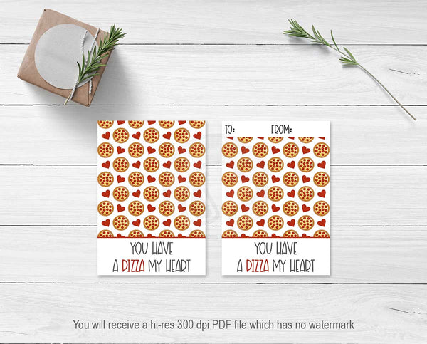 Valentines Day Printable Pizza My Heart Cookie Card