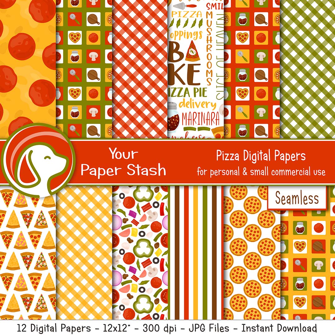 pizza pizzeria parlor party digital scrapbook paper backgrounds pepperoni toppings bake gingham party paper craft supplies your paper stash yourpaperstash