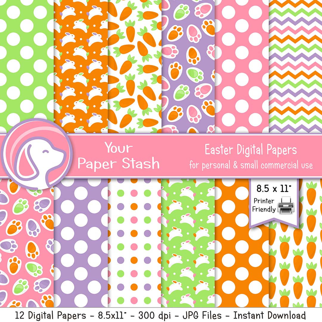 printable easter bunny digital paper pack, easter scrapbook paper