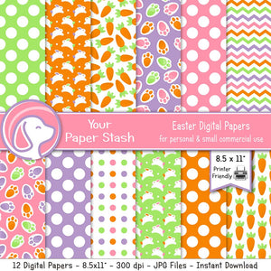 printable easter bunny digital paper pack, easter scrapbook paper