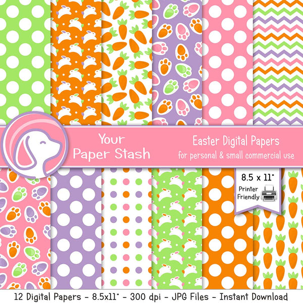 printable easter bunny digital paper pack, easter scrapbook paper