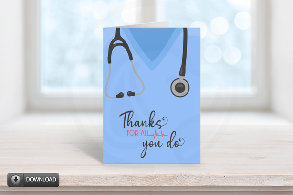 Blue Scrubs Nurse Doctor Printable Thank You Card