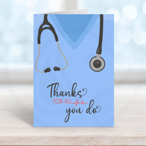printable blue scrubs nurse doctor physician thank you card