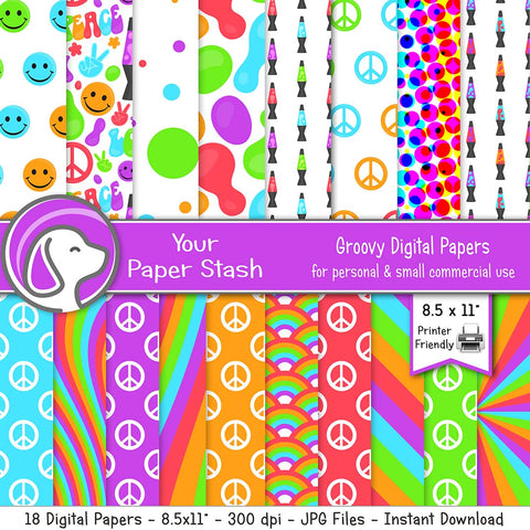Printable Groovy 60s Retro Digital Scrapbook Paper
