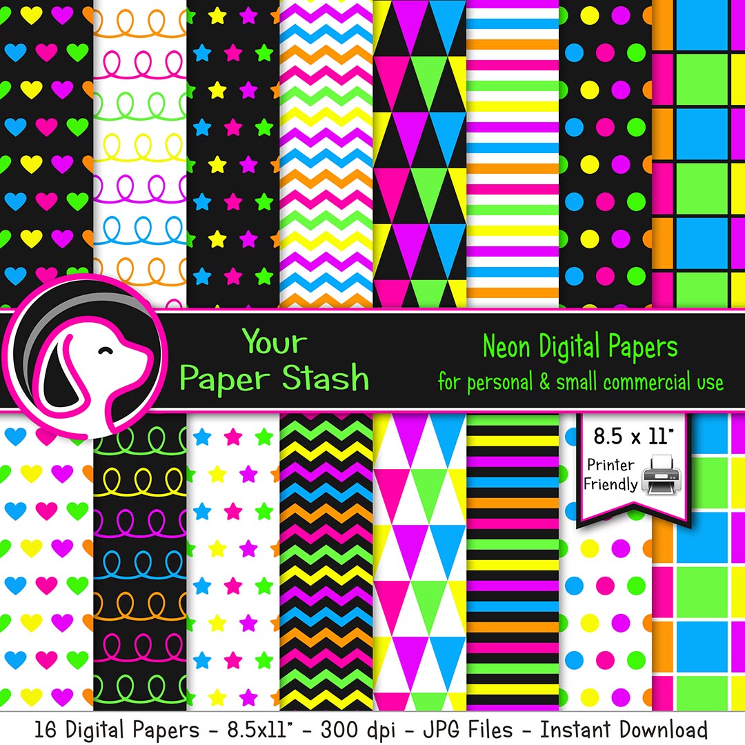 printable neon digital papers