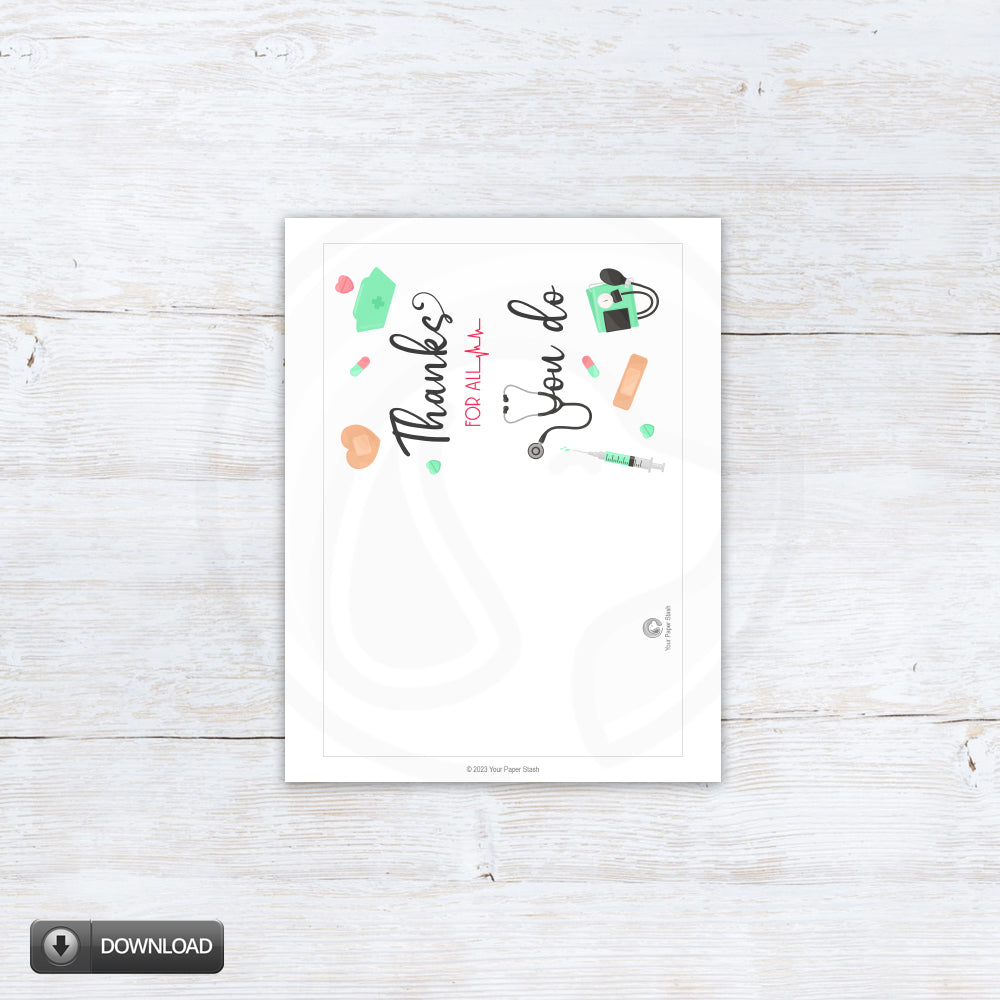 Nurse Appreciation Week Printable Thank You Card – Your Paper Stash