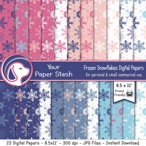 printable pink blue snowflake winter digital stationery paper