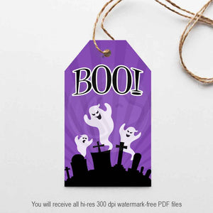 halloween boo ghost cemetery printable gift tag haunted house party decorations craft projects supplies scrapbooking