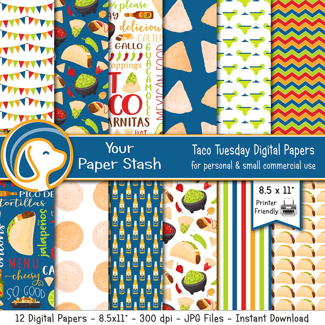 taco tuesday margarita fiesta party digital papers