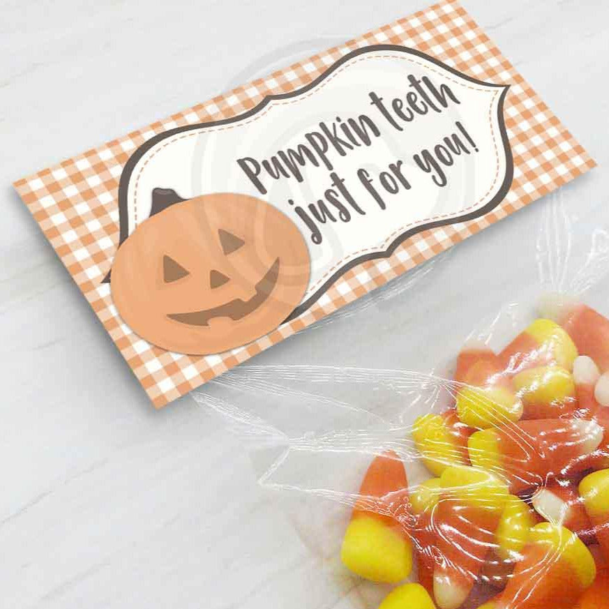 pumpkin teeth printable treat candy goody bag toppers halloween thanksgiving party favor bags for kids