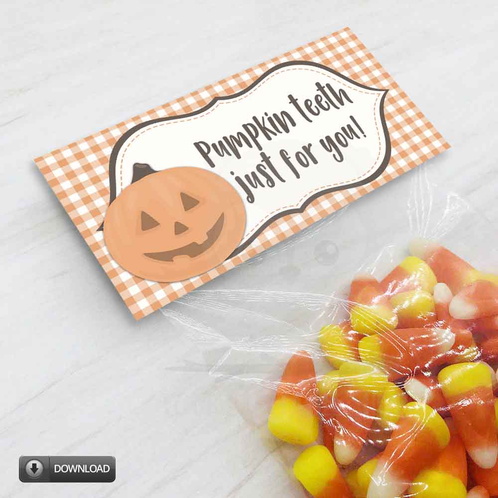 printable pumpkin teeth candy treat halloween trick trunk or treat bag toppers party favor instant download printable 