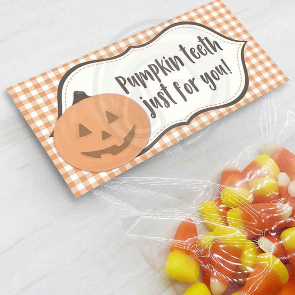 pumpkin teeth printable treat candy goody bag toppers halloween thanksgiving party favor bags for kids