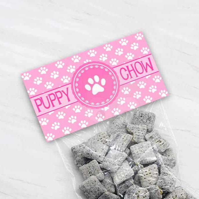 Pink Puppy Chow Bag Toppers for Puppy Parties & Valentine's Day