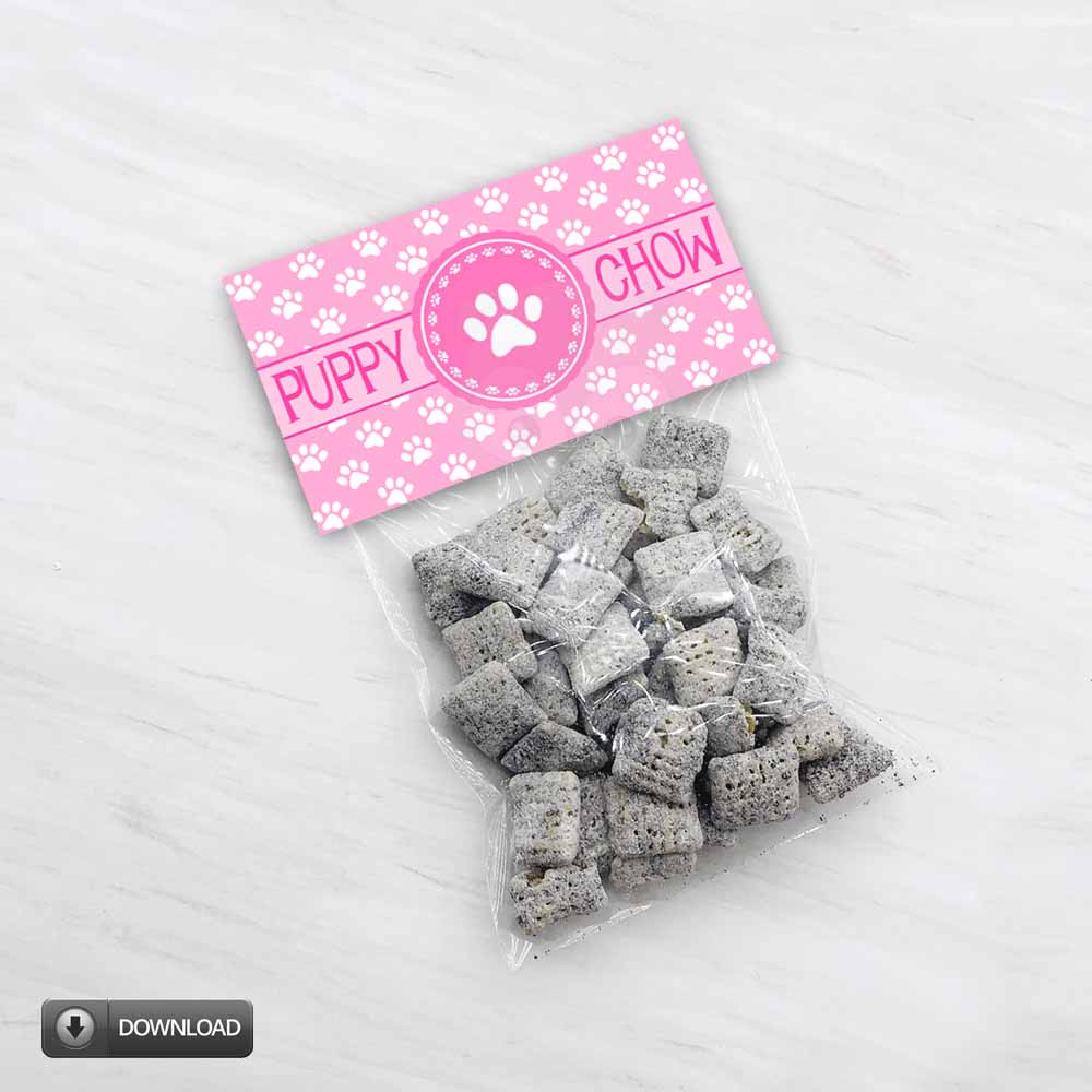 Pink Puppy Chow Bag Toppers for Puppy Parties & Valentine's Day