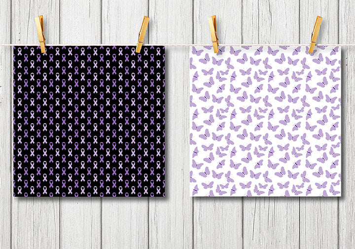 Purple Cancer Awareness Digital Papers & Backgrounds, Purple Ribbon Scrapbook Paper, Cancer Awareness Campaign Backgrounds