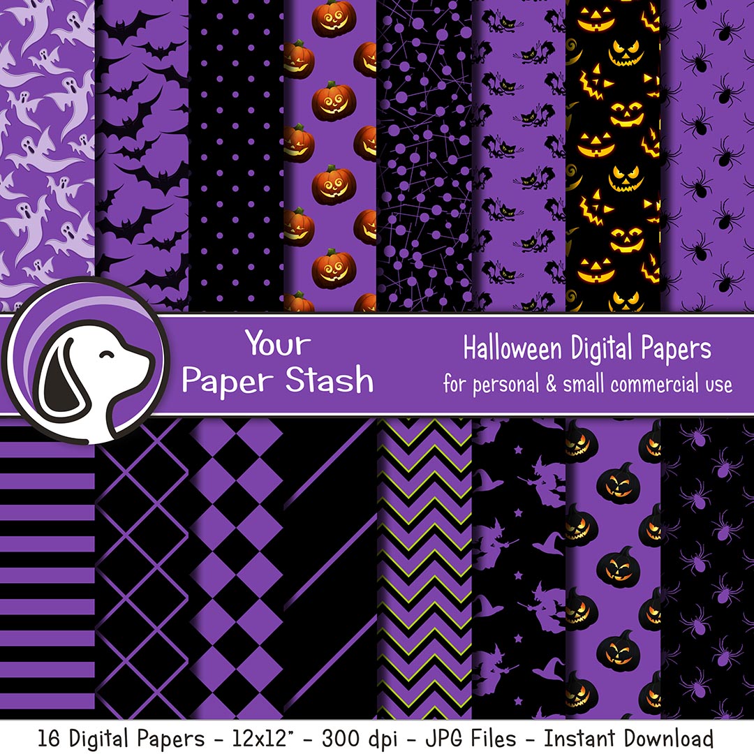 Purple and Black Halloween Digital Scrapbook Papers