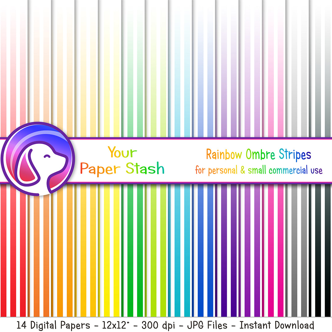 Rainbow Ombre Striped Digital Scrapbook Papers