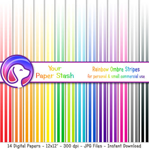 Rainbow Ombre Striped Digital Scrapbook Papers