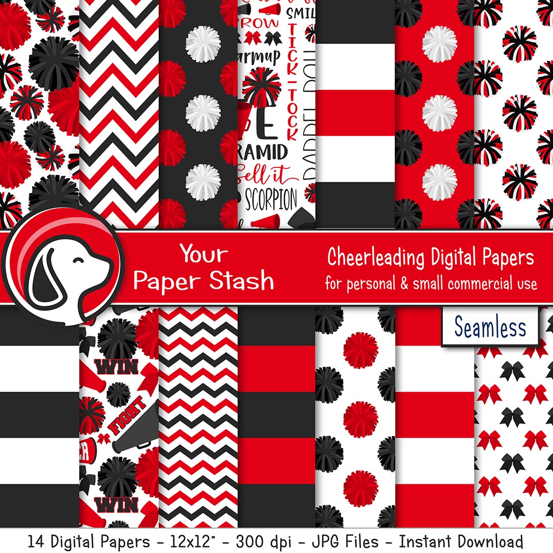red black cheerleading seamless digital scrapbook paper backgrounds