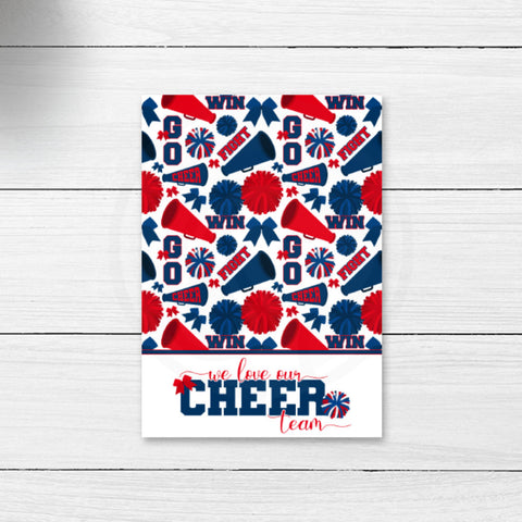 red blue cheer team cookie card, we love our cheer team printable