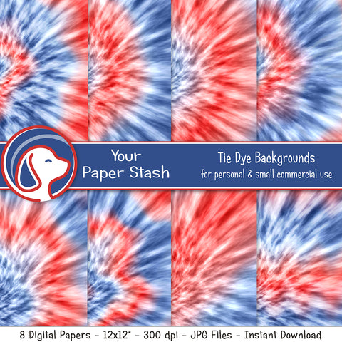 4th of July tie dye digital paper backgrounds, groovy tie dye backdrops