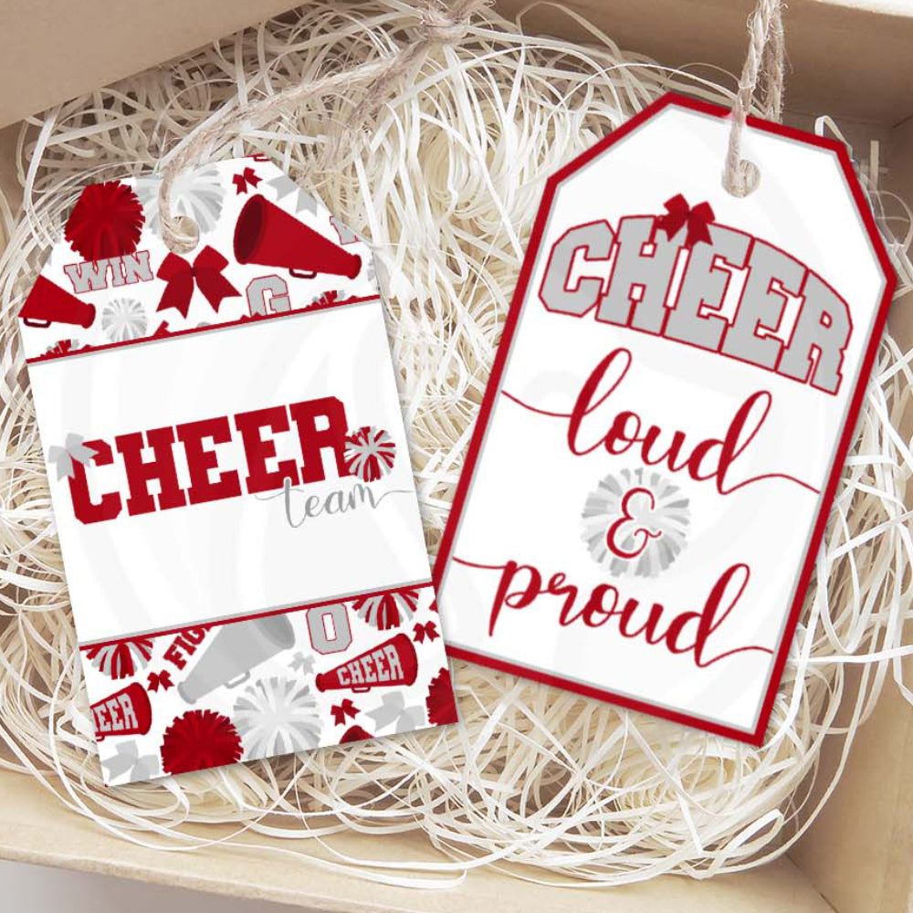 red gray cheer team bow printable gift tags