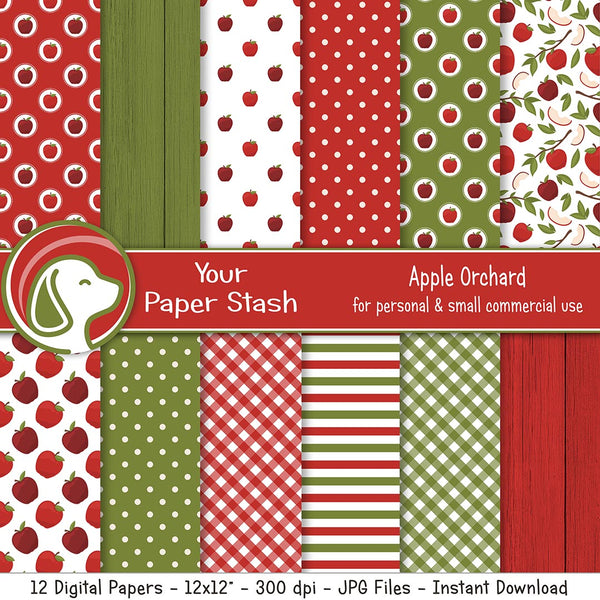 Red Apple Digital Scrapbook Paper Patterns