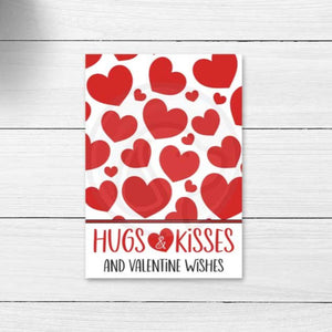 red heart valentine's valentine day hugs and kisses printable cookie cards tags card instant download kids valentine classroom party 