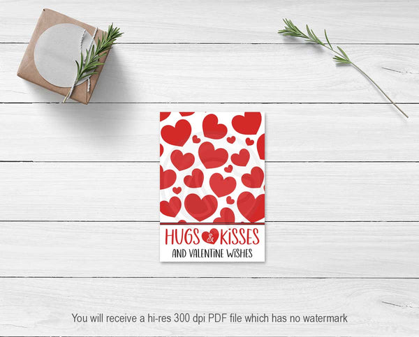 printable kids valentine cards classroom party hugs kisses cookie cards tags note cards instant downlaod