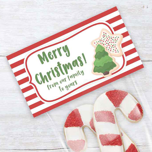 printable Merry Christmas cookie bag topper red and white strippes
