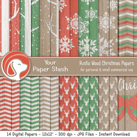 Rustic Christmas Wood Digital Papers and Backgrounds