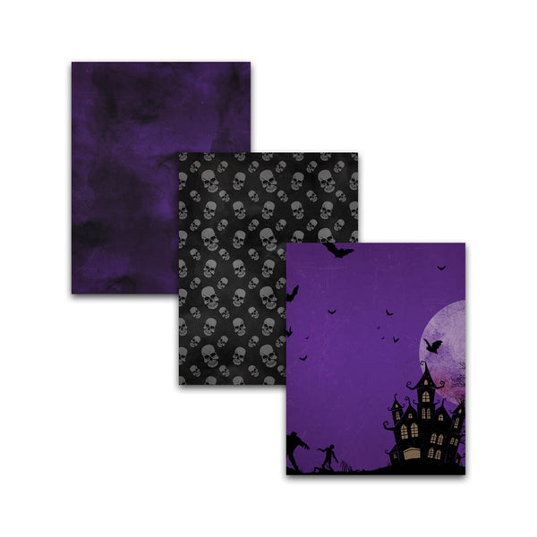 8.5x11" Spooky Halloween Digital Papers w/ Haunted House Backgrounds