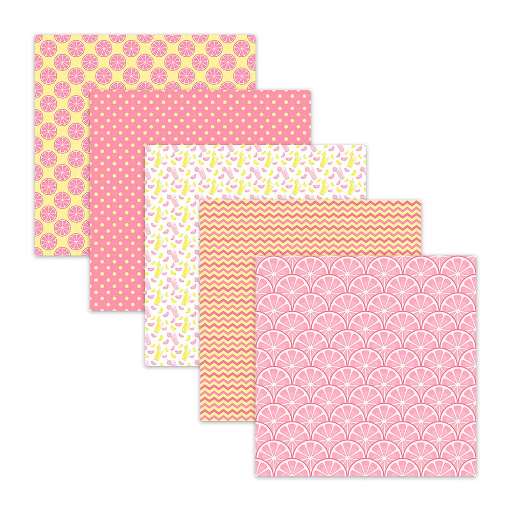 pink yellow lemonade polka dot chevron summer spring scrapbook pages backgrounds digital paper pack