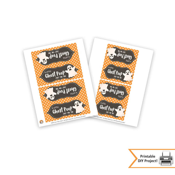 Halloween Ghost Poop Treat Bag Toppers, Printable Halloween Party Favors