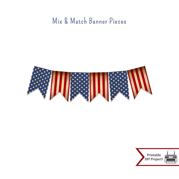 Rustic 4th of July Stars & Stripes Printable Banner, Vintage Style Patriotic Banner for Memorial Day, Veteran's Day, and 4th of July