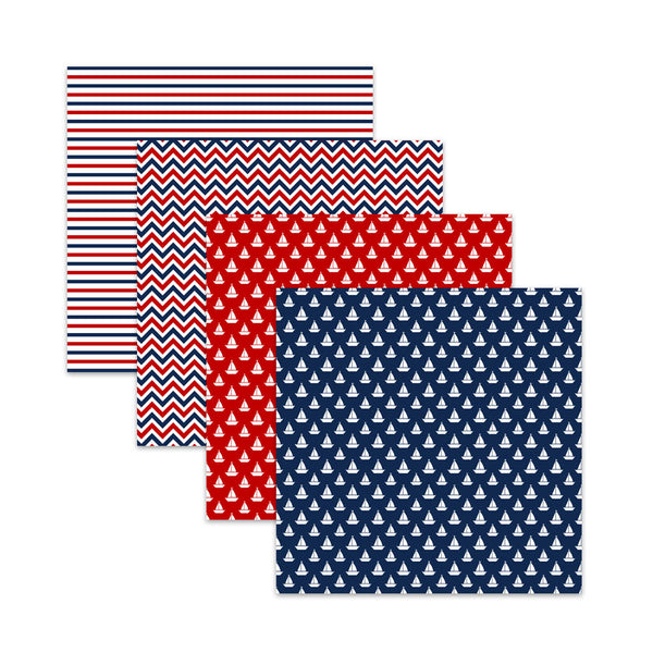 Navy Blue and Red Nautical Digital Scrapbook Papers, Nautical Patriotic Digital Papers & Patterns
