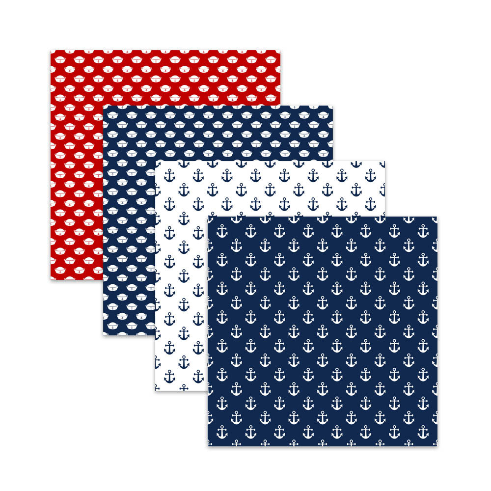 Navy Blue and Red Nautical Digital Scrapbook Papers, Nautical Patriotic Digital Papers & Patterns