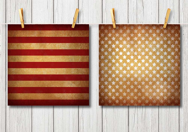 Vintage Patriotic Digital Scrapbook Papers and Backgrounds, Textured 4th of July Backgrounds