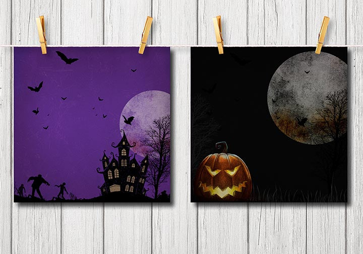 Textured Halloween Digital Scrapbook Papers w/ Haunted House Skulls & Spiders